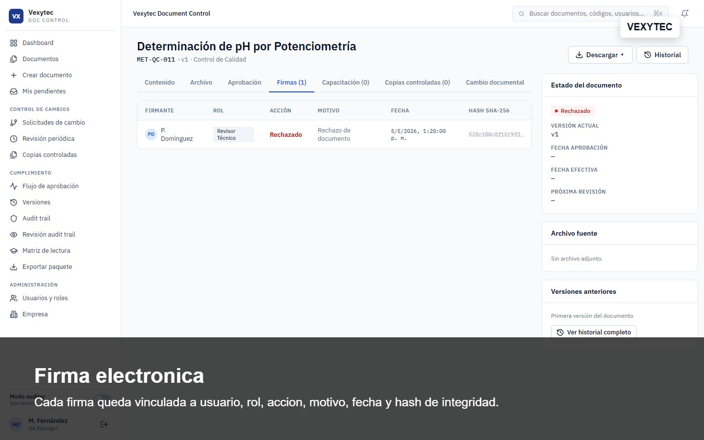 Firmas registradas en Vexytec Document Control